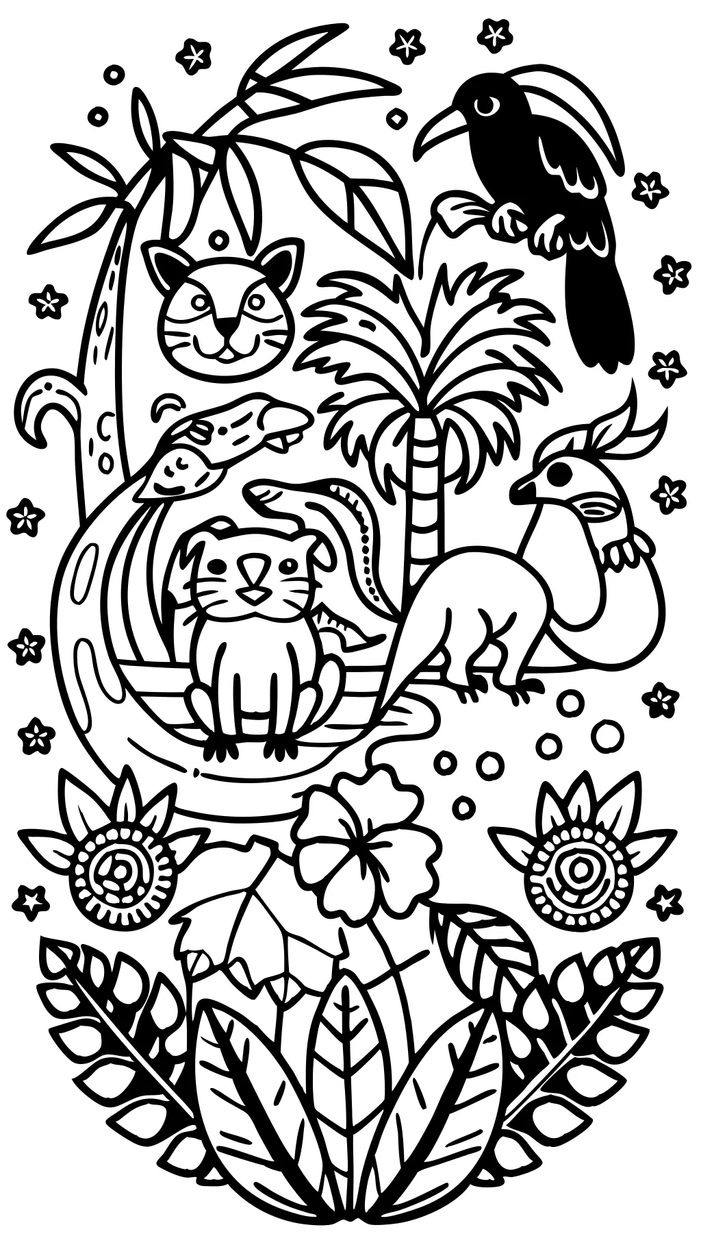 coloriages pour les animaux de la forêt tropicale